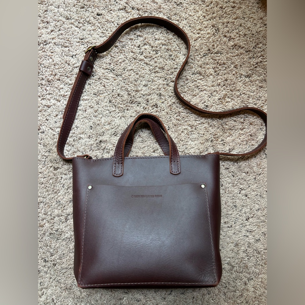 Portland Leather NWOT Mini Crossbody Tote in Cognac Leather with Zipper